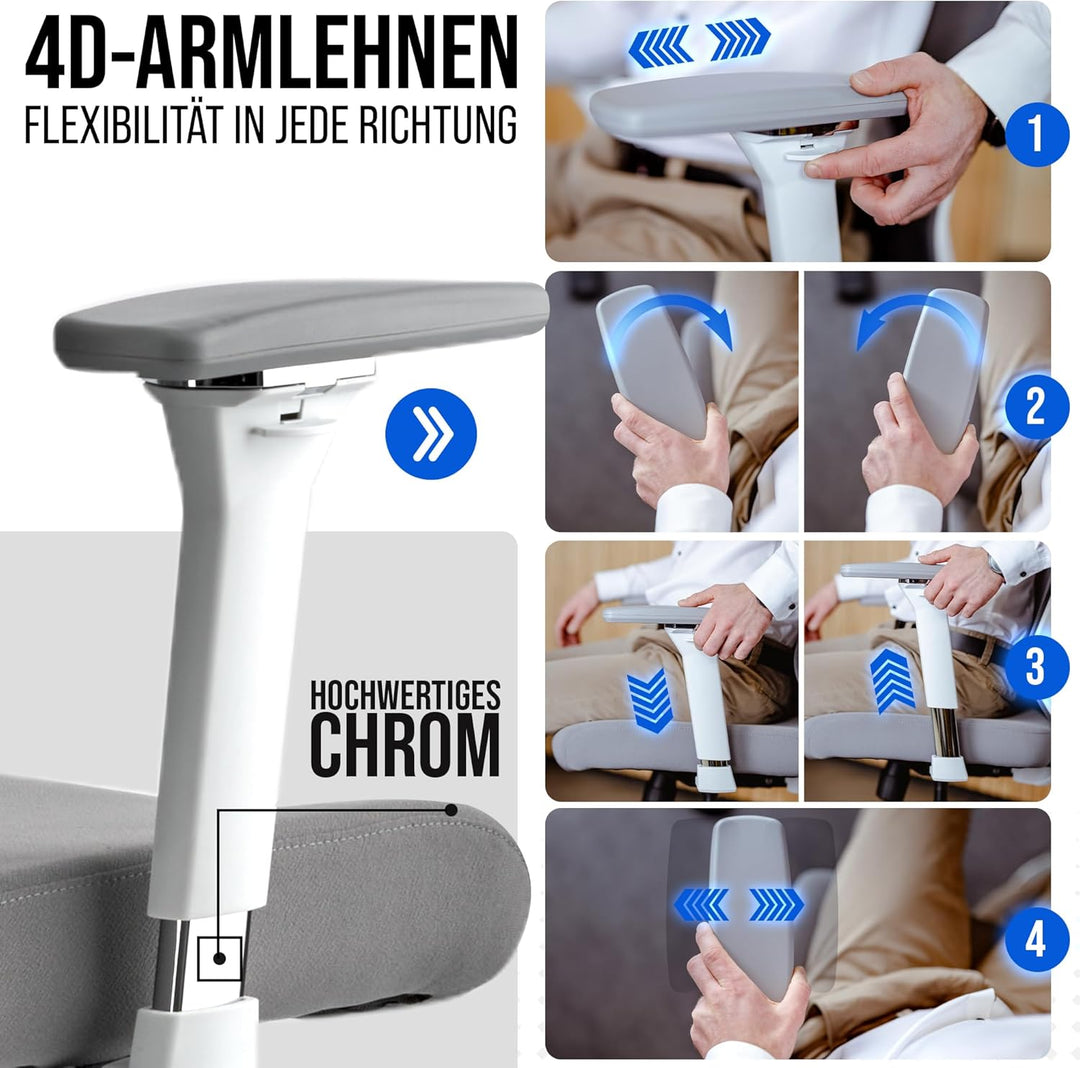 ELITESEATS Bürostuhl Ergonomisch [Silent Wheels] - Schreibtischstuhl [4D Armlehnen] - Office Chair [