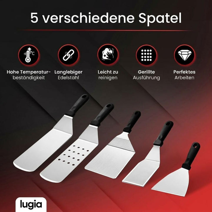 BBQ Grill Zubehör Set 34-teilig aus Edelstahl – Komplettes Grillbesteck mit Zange, Spateln, Burgerpr