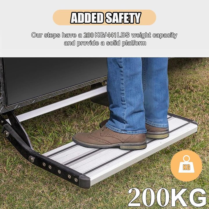Manuelle Wohnmobil Treppe, Alu Einzelschicht Wohnmobiltrittstufen mit Anti-Slip-Streifen, Wohnwagen