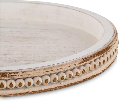 Romadedi Holztablett Rund Deko Tablett：Vintage Weiss Shabby Holz Serviertablett Kerzentablett Dekota