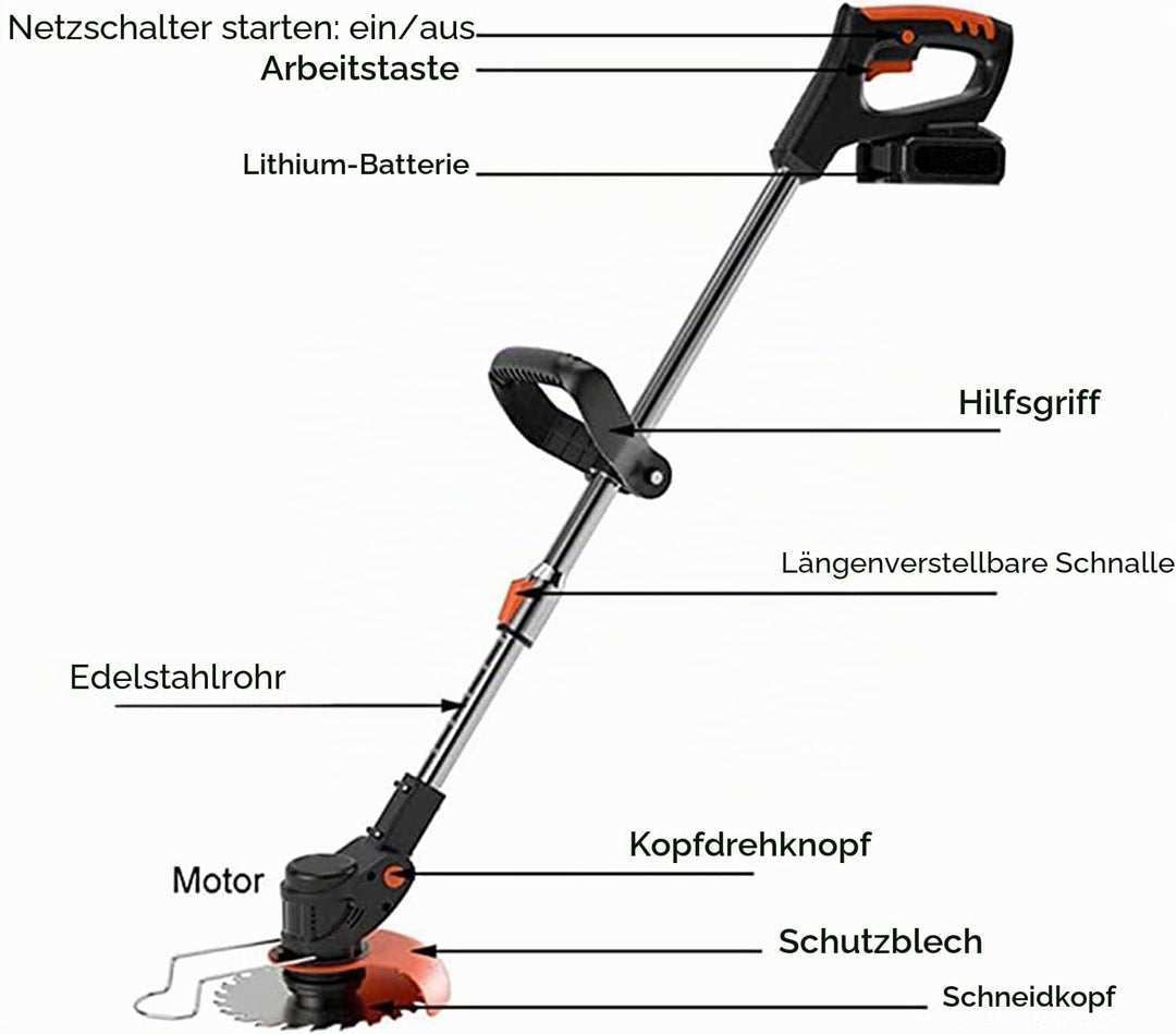 Trimmer Garden ，Strimmers Cordless21v Height Adjustable,with 2 * 21v Li-Ion Batteries,Cordless Grass