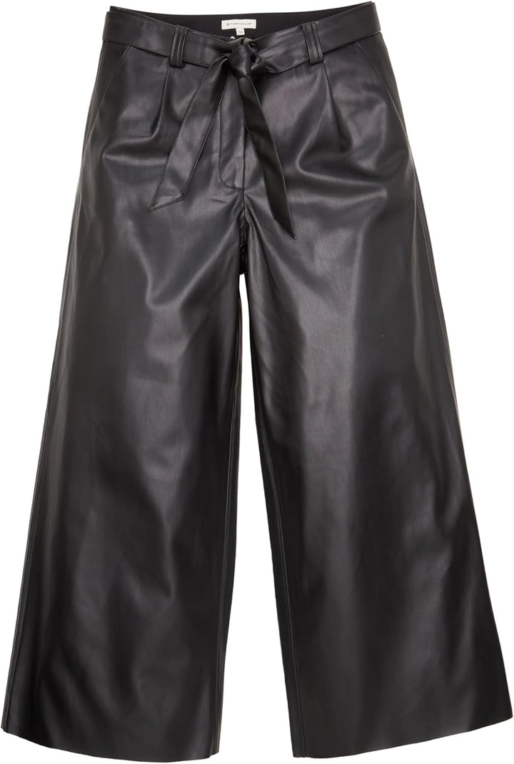 TOM TAILOR Damen Fake-Leder Culotte Hose mit Gürtel 44W / 28L 14482 - Deep Black, 44W / 28L 14482 -