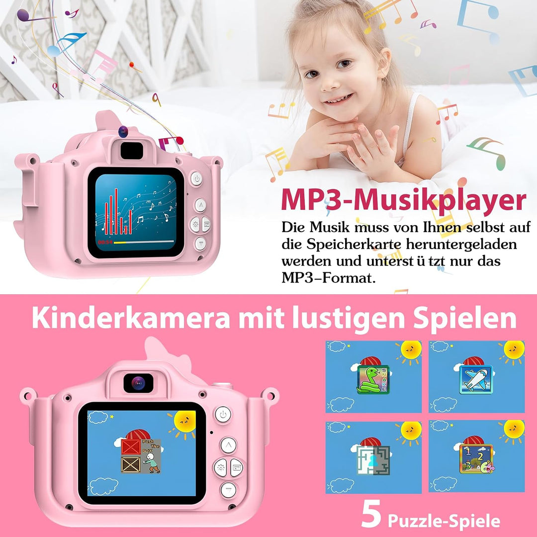 Kinderkamera mit 32GB Karte 1080P HD Kinder Digitalkamera Rosa Kids Camera