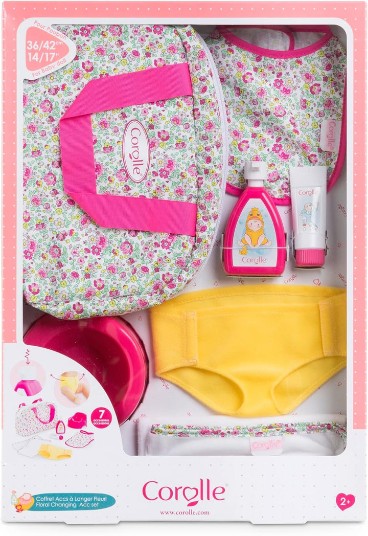 Corolle - Wickelzubehör-Set mit Blumenmotiv, 7 Zubehörteile, für Puppen 36 cm, ab 2 Jahren, 90001415