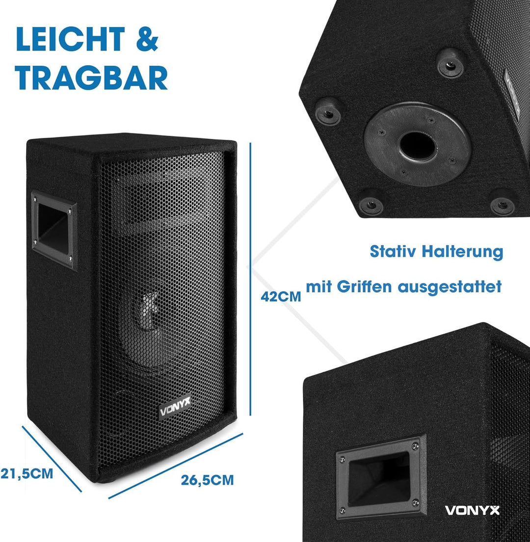 VONYX SL8 - Lautsprecher Passiv, PA Box 400 Watt, 8 Zoll Passiv Lautsprecher mit Tranportgriffe, Lau