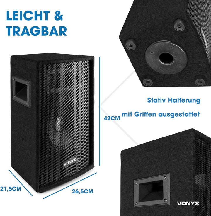 VONYX SL8 - Lautsprecher Passiv, PA Box 400 Watt, 8 Zoll Passiv Lautsprecher mit Tranportgriffe, Lau