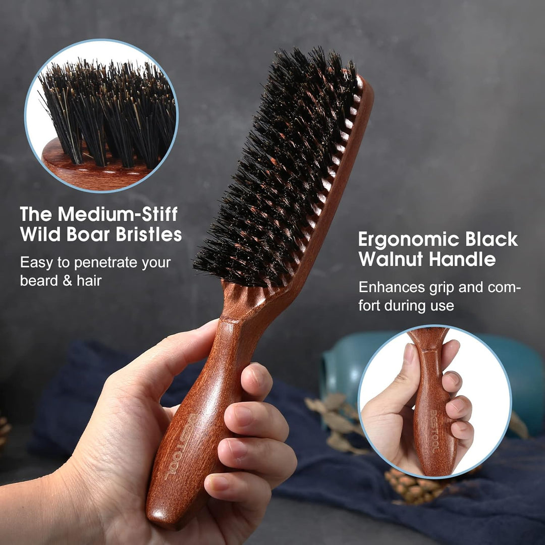 BESTOOL Haarbürste, Wildschweinborsten Bürste für Damen Herren Kinder zum Entwirren & Stylen, Naturb