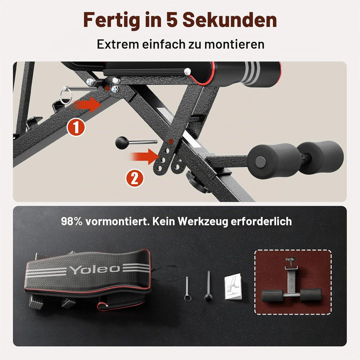 YOLEO Klappbare Hantelbank, ENISO-zertifiziert mit 375KG/400KG Tragfähigkeit, 98% Vormontiert, klapp