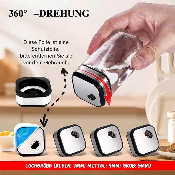 SIAZIH Gewürzregal Drehbar 2 Etagen mit 12 x 120ml Gewürzgläser, 360°-Uhr Lochgrösse wählen, 360° Ge