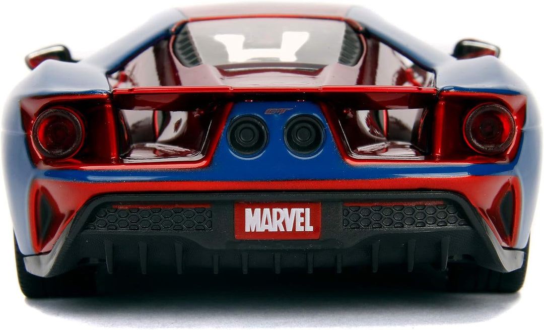 Jada Toys 253225002 Marvel Spiderman 2017 Ford GT, 1:24 Modellauto Figur, aus Zinkdruckguss, öffnend