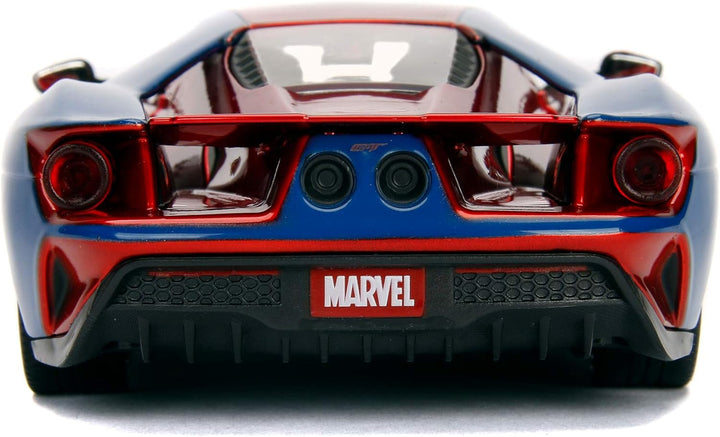 Jada Toys 253225002 Marvel Spiderman 2017 Ford GT, 1:24 Modellauto Figur, aus Zinkdruckguss, öffnend