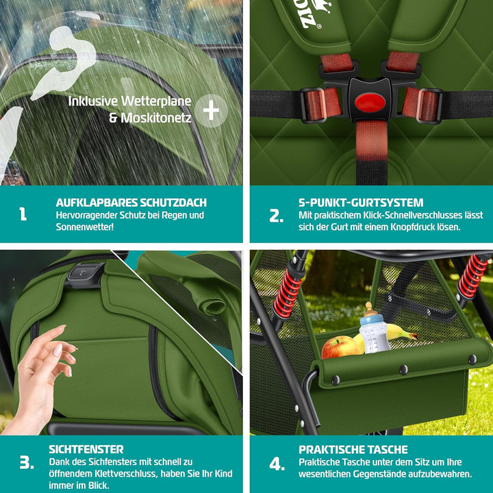 KIDIZ® Kinderwagen Kinderbuggy klappbar Liegebuggy Sportwagen Faltbar 360° Räder 5-Punkt Gurt Inkl.