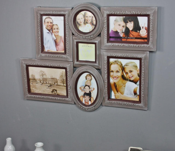 elbmöbel Bilderrahmen Collage braun antik aus Holz, Wand-Rahmen Landhaus Fotorahmen