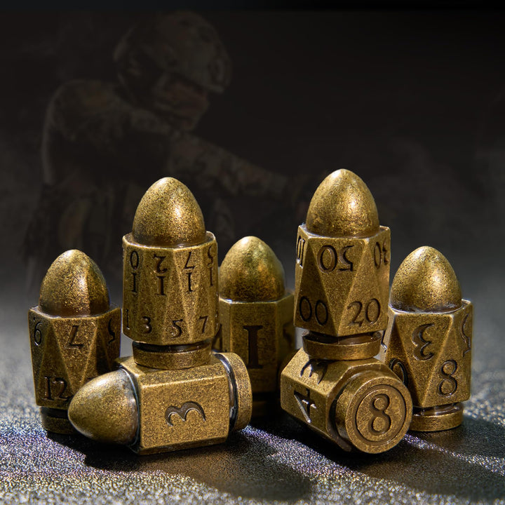 D&D Würfel Set 7 Stück aus Metall, Polyedrische Würfel in Bullet Bronze, für D&D, Rollenspiel Würfel