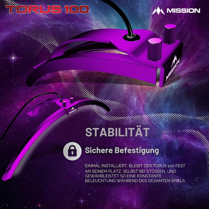 Mission Darts TOR100 Torus 100 | Dartscheibe LED klappbar tragbar Dartscheibe Reise Beleuchtungssyst