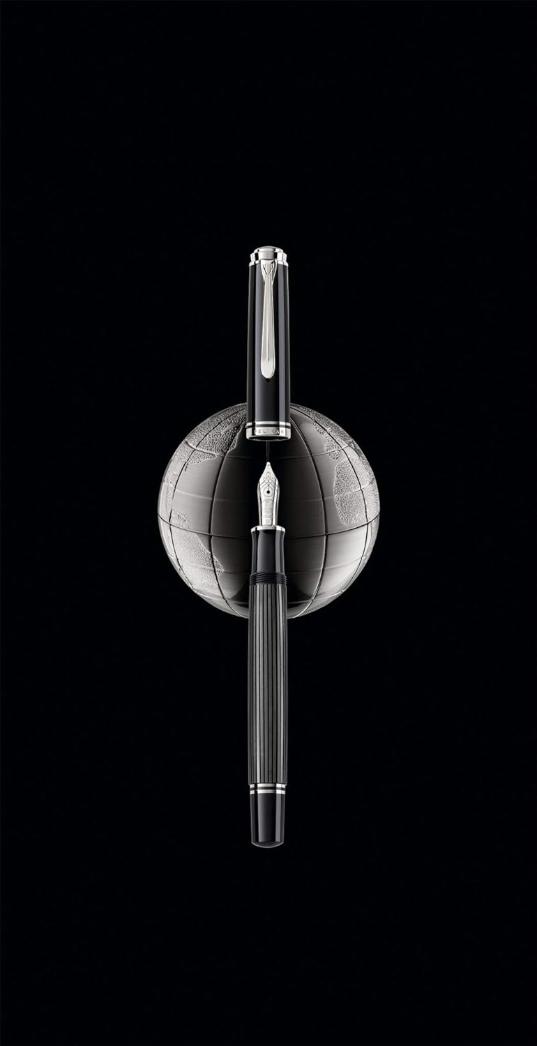 Pelikan 813525 Kolbenfüllhalter Souverän M605 Stresemann, Schwarz-Anthrazit, Feder M, in Faltschacht