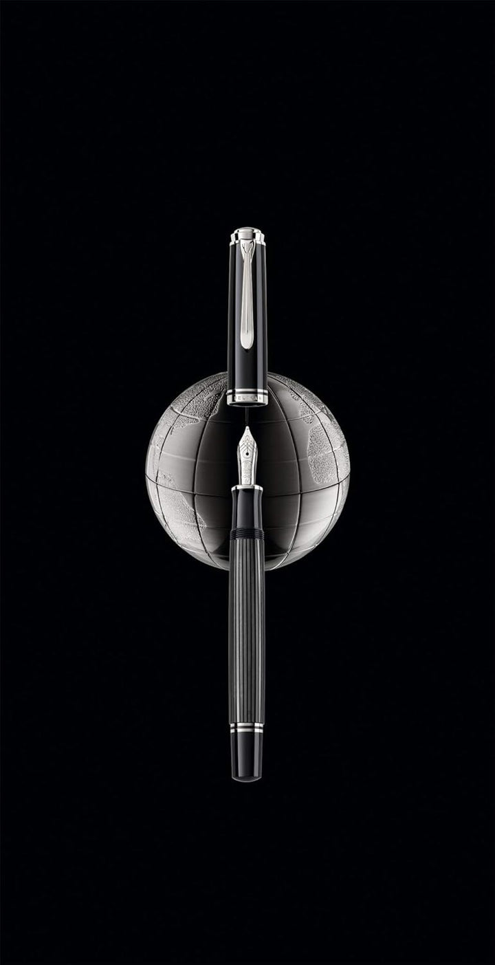 Pelikan 813525 Kolbenfüllhalter Souverän M605 Stresemann, Schwarz-Anthrazit, Feder M, in Faltschacht