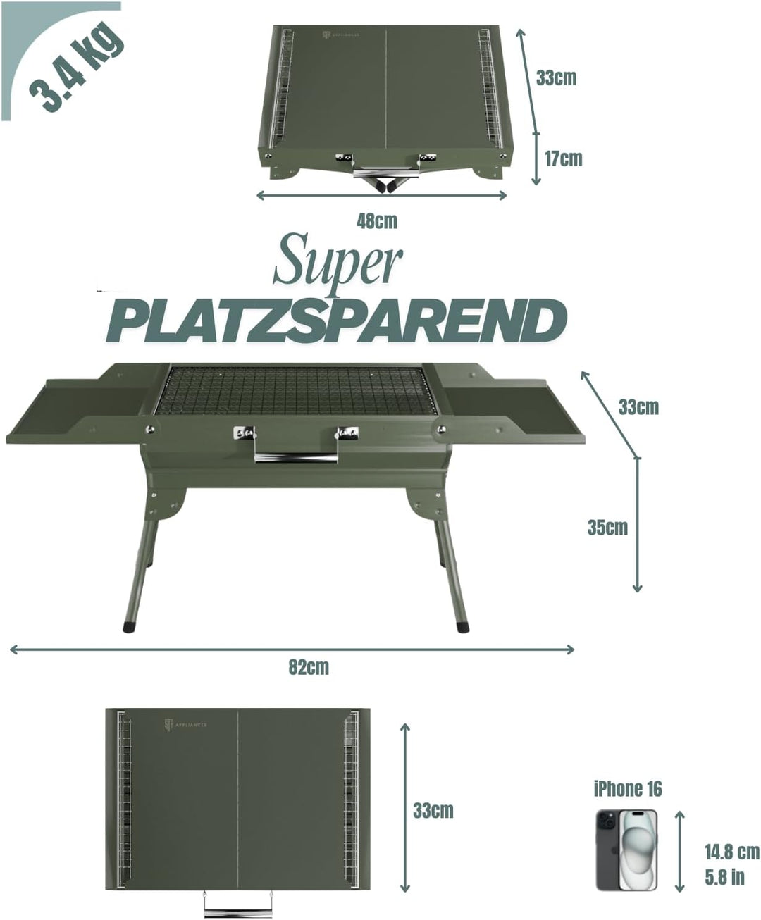 Tragbarer Camping Grill, Faltbare Holzkohlegrills, Tischgrill Holzkohle für Reisen 45x31 cm, Tischgr