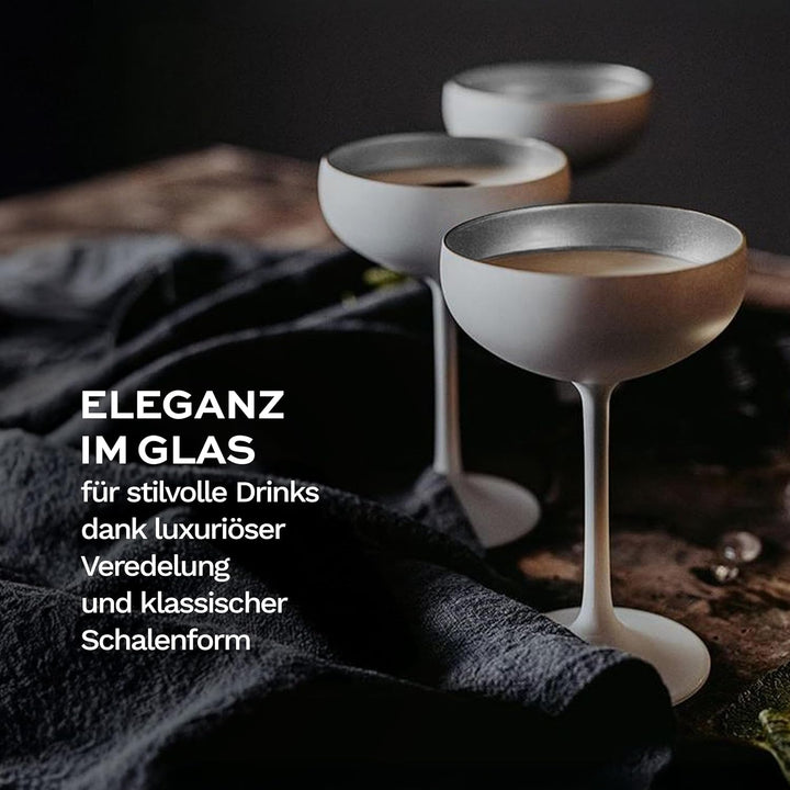Stölzle Lausitz Elements Sektschalen Weiss (matt) Silber 6er Set 200ml I hochwertiges Kristallglas I