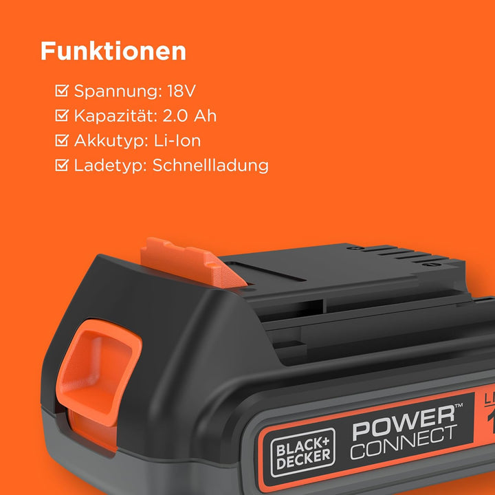 BLACK + DECKER Lithium Akku kompatibel mit BLACK + DECKER 18 V 2,0 Ah, BL2018-XJ Produkten Slidepack