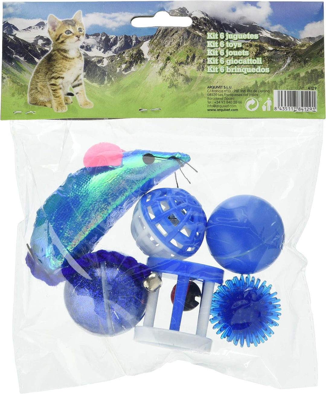 Arquivet Katzenspielzeug – Set mit 6 verschiedenen blauen Spielzeugen – Bälle, Mäuse, Rollen – inter