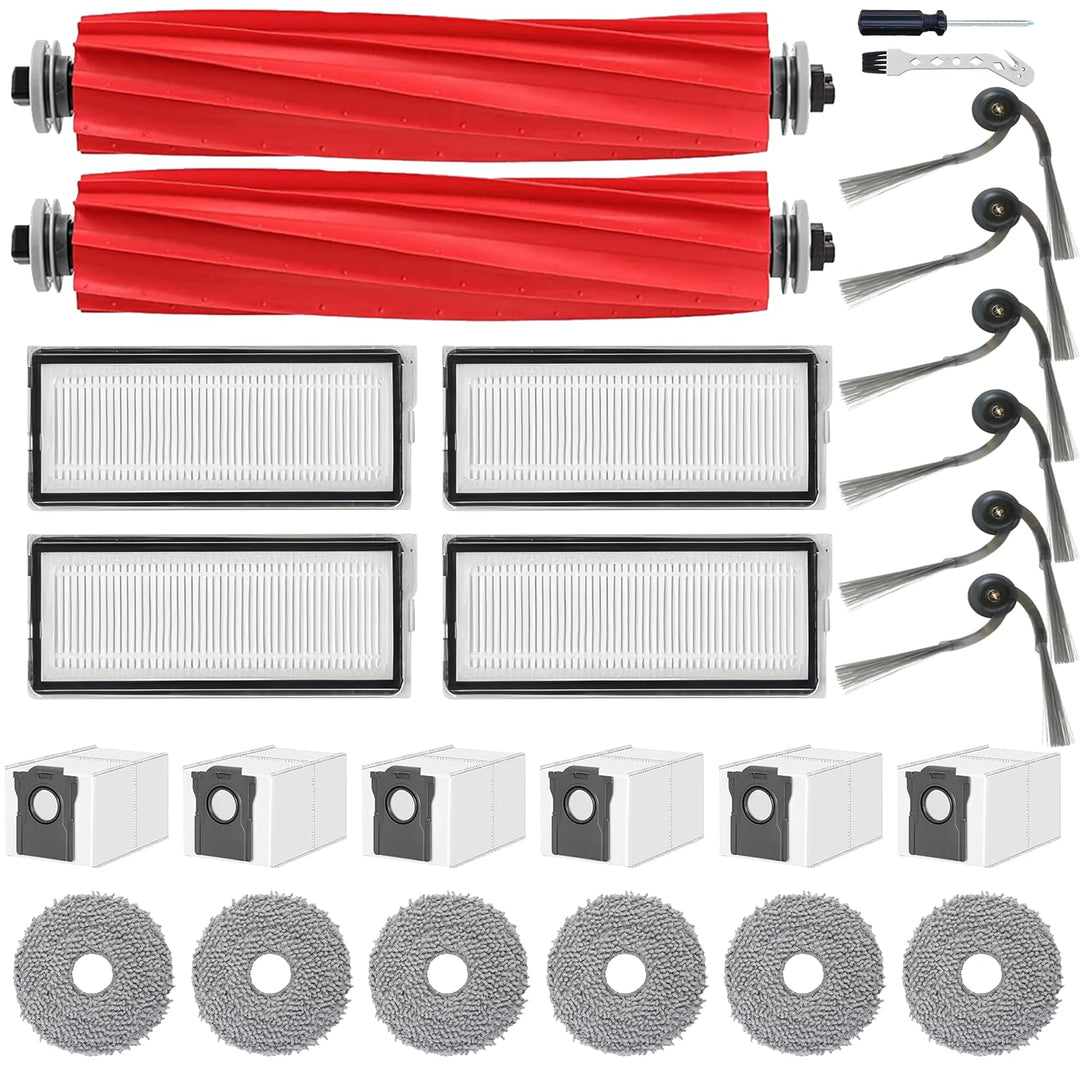 26 Stück Zubehör set für Roborock QV 35A / QV 35S，mit 2 Hauptbürsten, 6 Feuchttücher, 4 HEPA-Filter,
