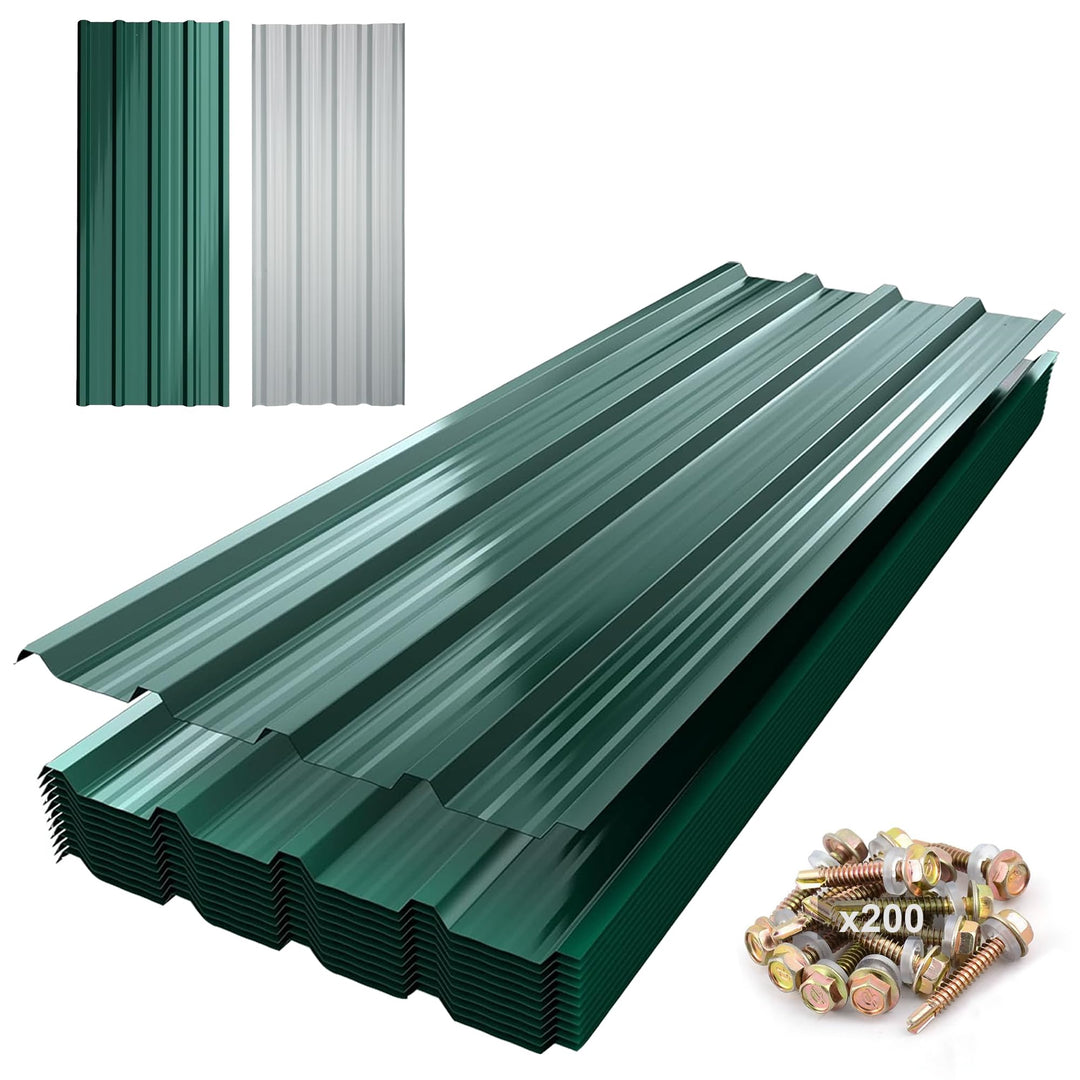 TEOV 12 Stück Trapezblech Dachplatten 115x45CM mit 200 Schraube, Verzinkt Metall Dachplatten Wellble