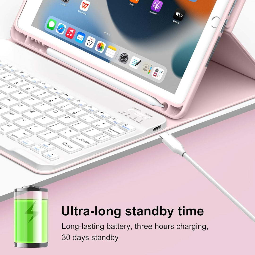 JKSML Tastatur Hülle für iPad 9./ 8./ 7. Generation (2021/2020/ 2019) mit Pencil Halter, Soft TPU Rü