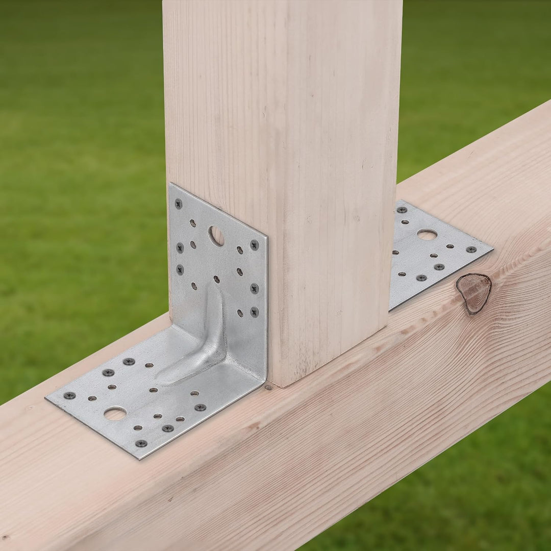 KOTARBAU® 25 Stk. Winkelverbinder 100x100x80 mm mit Rippe Sicke Lochwinkel Bauwinkel Holzverbinder B