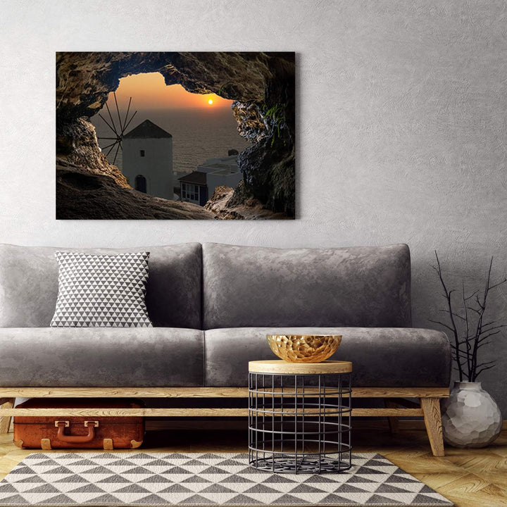 Feeby Wanddeko 3D Illusion Kunst modern Bilder Windmühle Orange 90x60 cm Deko Paneel 90x60 cm Orange