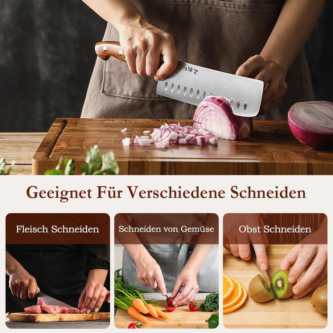 HEZHEN Rostfreier Stahl Nakiri Messer, Japanischer Stil Hackbeil Messer, Hartstahl Mehrzweckmesser A