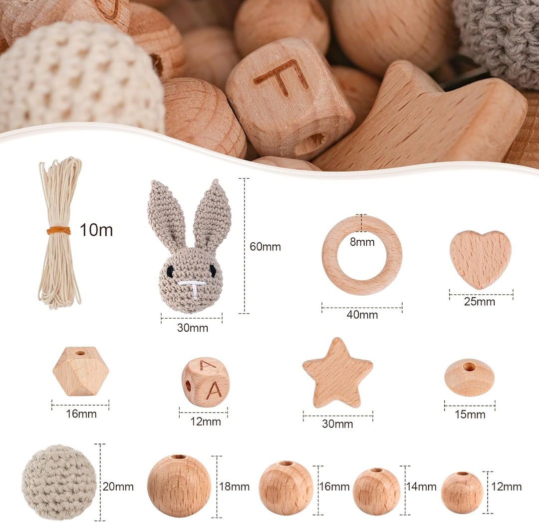Artebeads Holzperlen Holzringe Set, 322 Stück Beech holzperlen Rund Holzkugeln mit Loch zum Auffädel