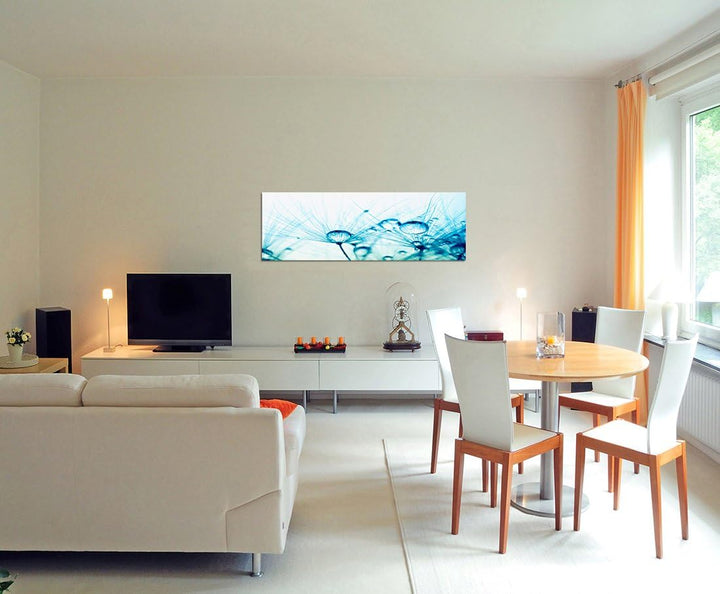 Paul Sinus Art Panoramabild auf Leinwand und Keilrahmen 120x40cm Pusteblume Wassertropfen Tau