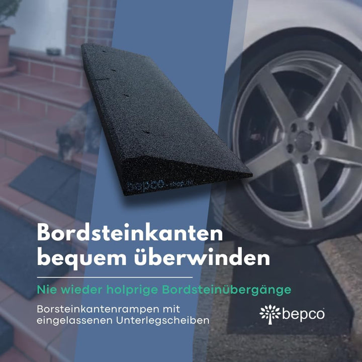 Bordsteinrampe 40-100 mm aus Gummifasern - Auffahrrampe - Türschwellenrampe mit eingelagerten U-Sche