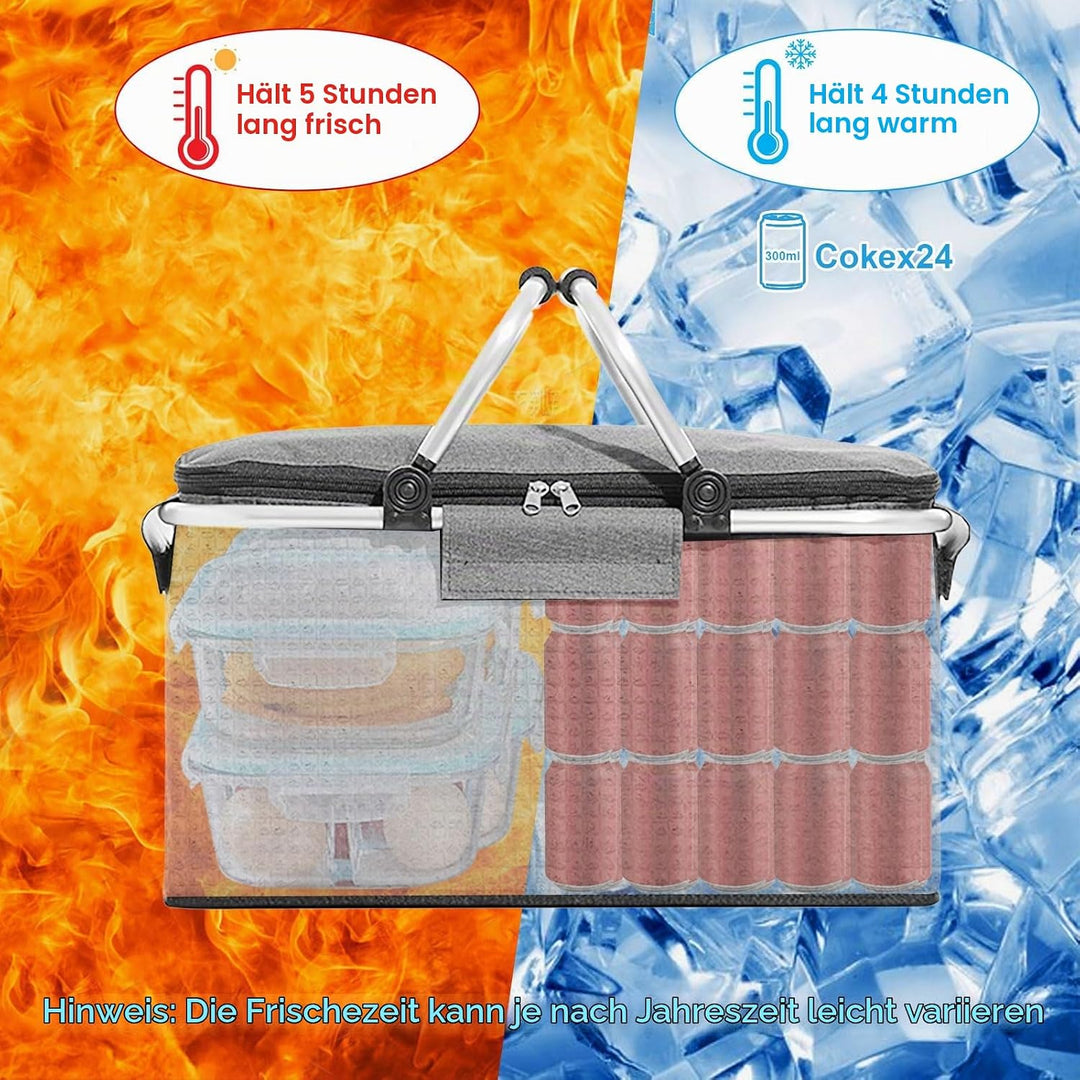 18L Einkaufskorb Faltbar, Einkaufskorb mit Kühlfunktion, mit Deckel, Korb Einkaufen, Kühlkorb Klappb