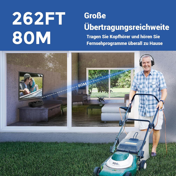 Kabellose TV-Kopfhörer für Senioren – Hohe Lautstärke, Kein Audio-Verzögerung (Plug &amp; Play) – Kompat