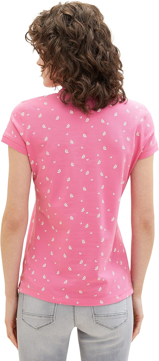 TOM TAILOR Damen Basic Slim Fit Polo Shirt L 32659 - Pink Floral Design, L 32659 - Pink Floral Desig