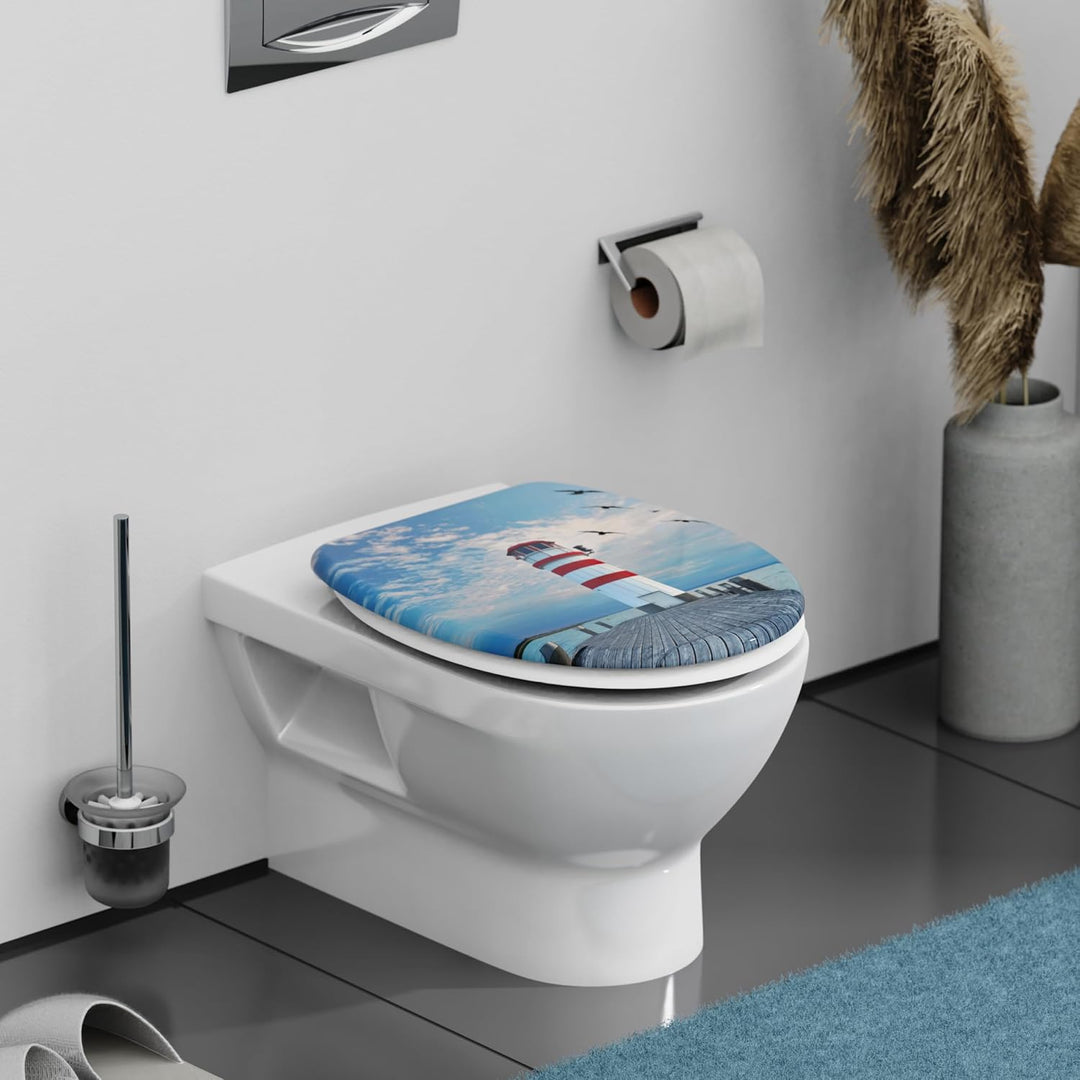 SCHÜTTE WC-Sitz LEUCHTTURM mit Absenkautomatik aus Duroplast, hochwertiger Toilettendeckel mit 175kg