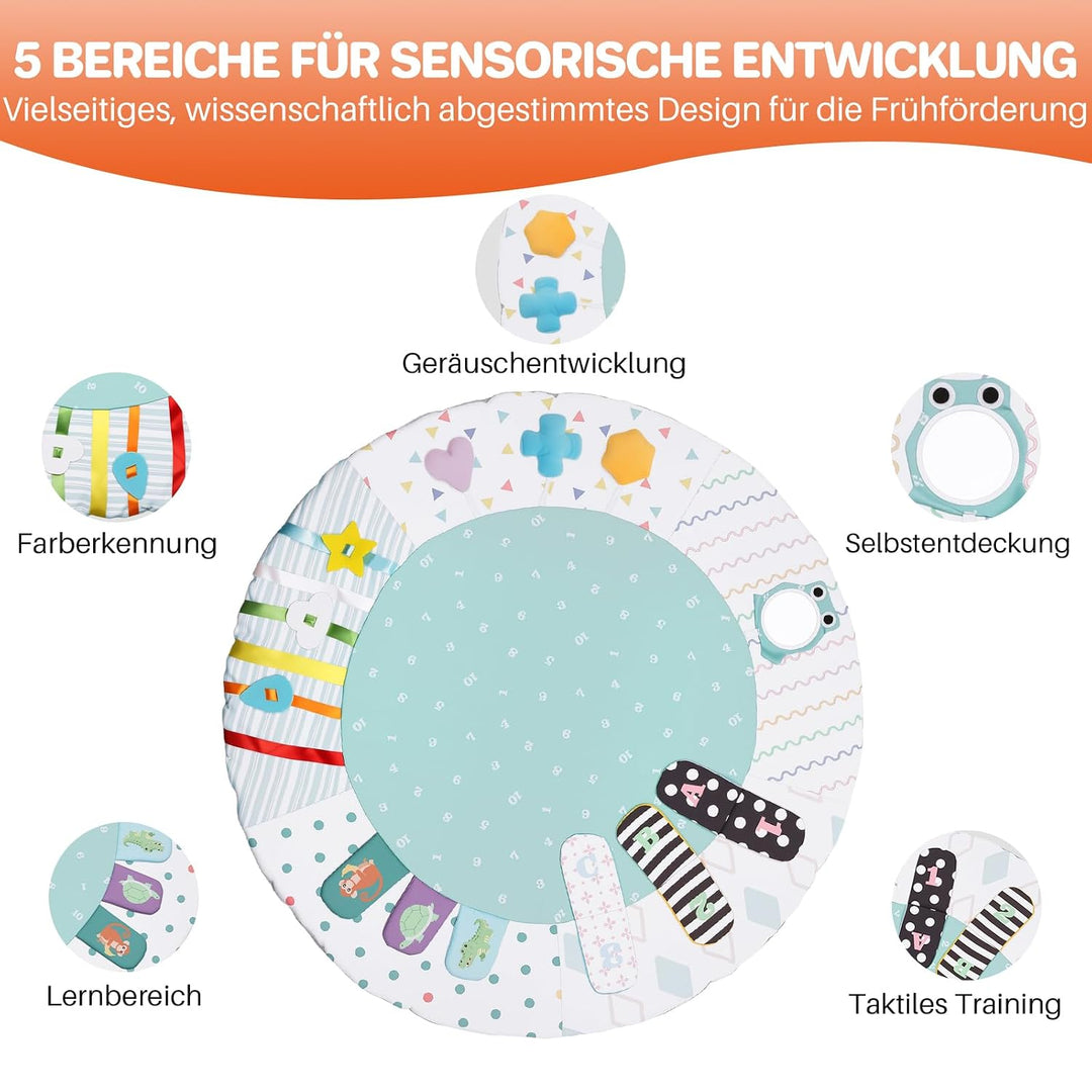 FUNYKICH Spielbogen Baby, Spieldecke Baby mit 6 Spielzeugen &amp; Kissen, Rutschfeste Baby Gym für Babys