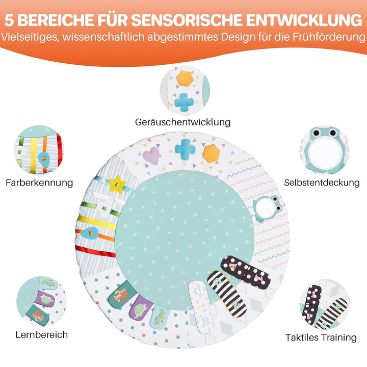 FUNYKICH Spielbogen Baby, Spieldecke Baby mit 6 Spielzeugen &amp; Kissen, Rutschfeste Baby Gym für Babys