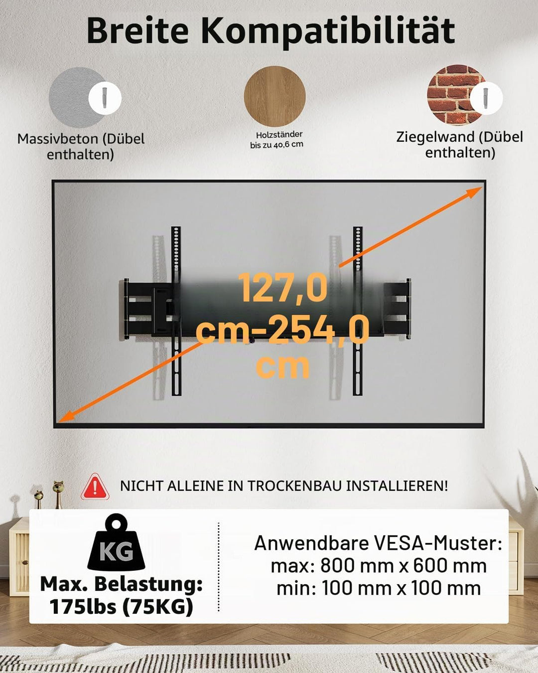 TV Wandhalterung mit 1080 mm Extra Langem Gelenkarm, Fernseher Halterung Schwenkbar für 50-100 Zoll
