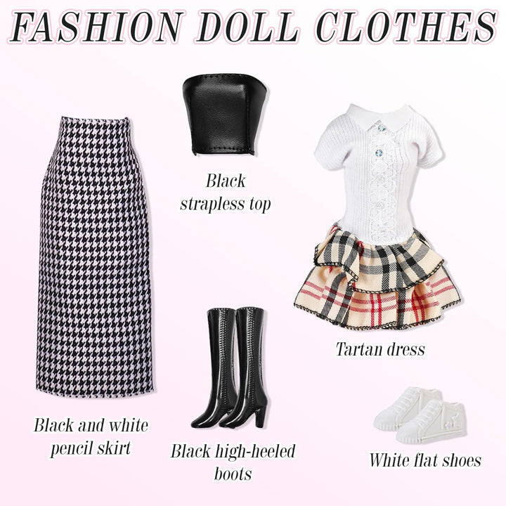 22 Stück Kleidung Kompatibel mit Barbie 11,5 Zoll Puppen Puppenoutfits, Modesets, Preppy-Set, Lederj