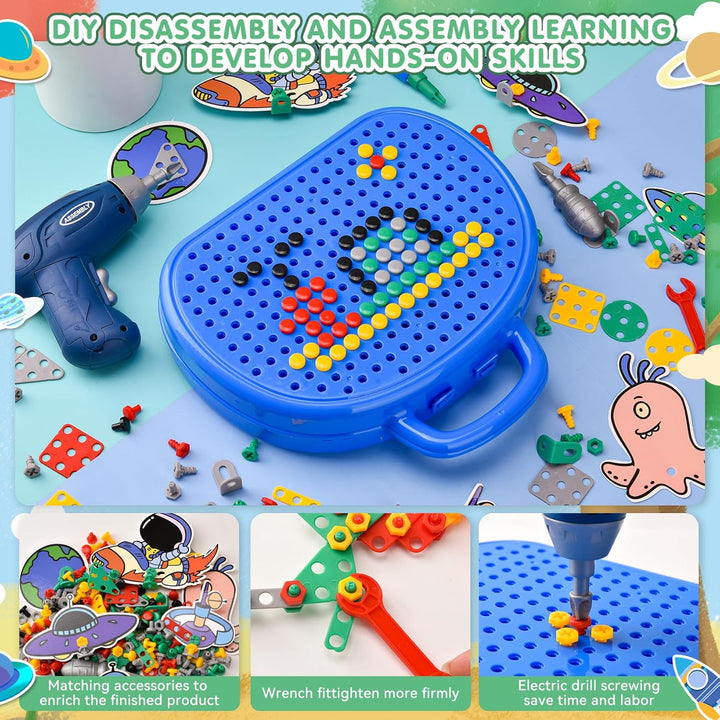 Montessori Spielzeugkiste mit Bohrmaschine, Magische Montessori-Spielzeugkiste, Mosaik Puzzle Spielz