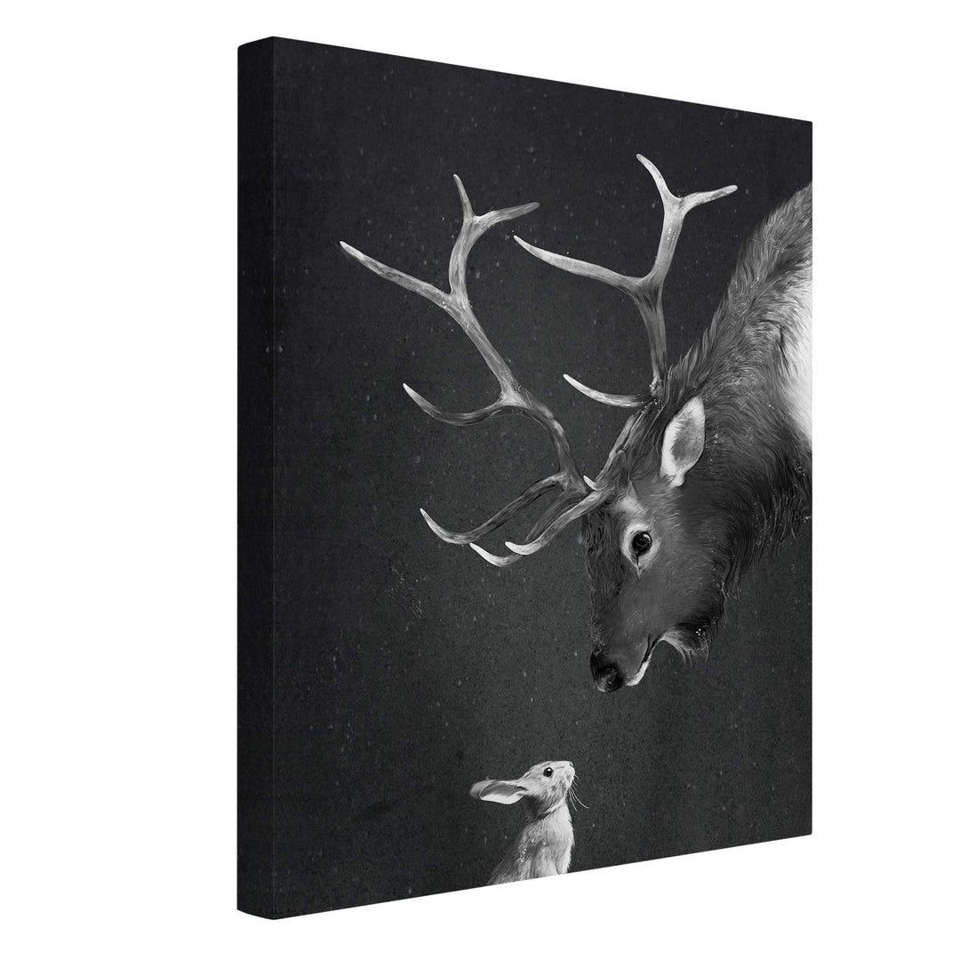 Bilderwelten Leinwandbild - Illustration Hirsch und Hase Schwarz Weiss Malerei 40 x 30 cm 40cm x 30c