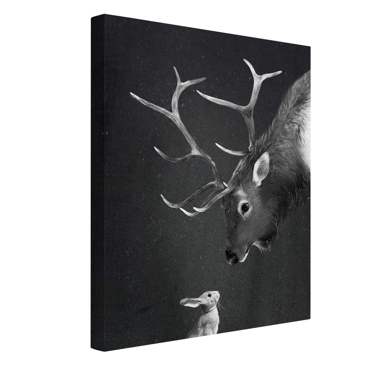 Bilderwelten Leinwandbild - Illustration Hirsch und Hase Schwarz Weiss Malerei 40 x 30 cm 40cm x 30c
