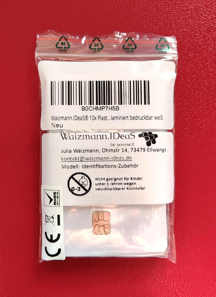 Waizmann.IDeaS® 100x Plastikkarten Blankokarten Chipkarte SLE 4442 aus PVC weiss 86 x 54 x 0,76mm gl
