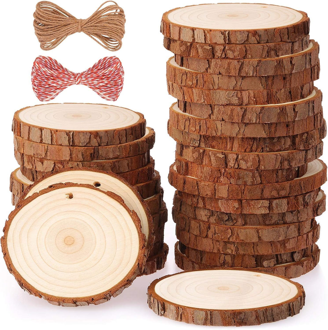 Fuyit Holzscheiben 30 Stücke Holz Log Scheiben 6-7cm mit Loch Unvollendete Holzkreise für DIY Handwe