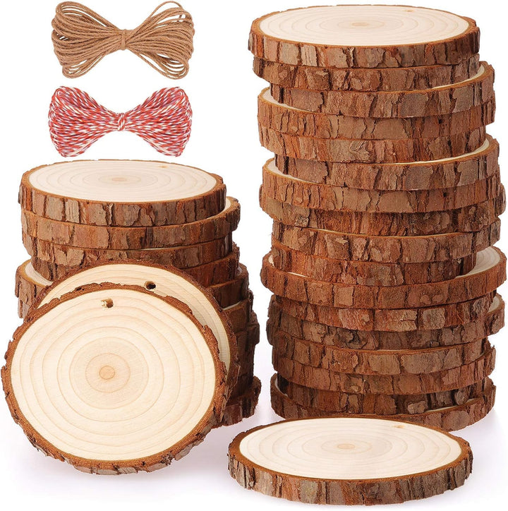 Fuyit Holzscheiben 30 Stücke Holz Log Scheiben 6-7cm mit Loch Unvollendete Holzkreise für DIY Handwe