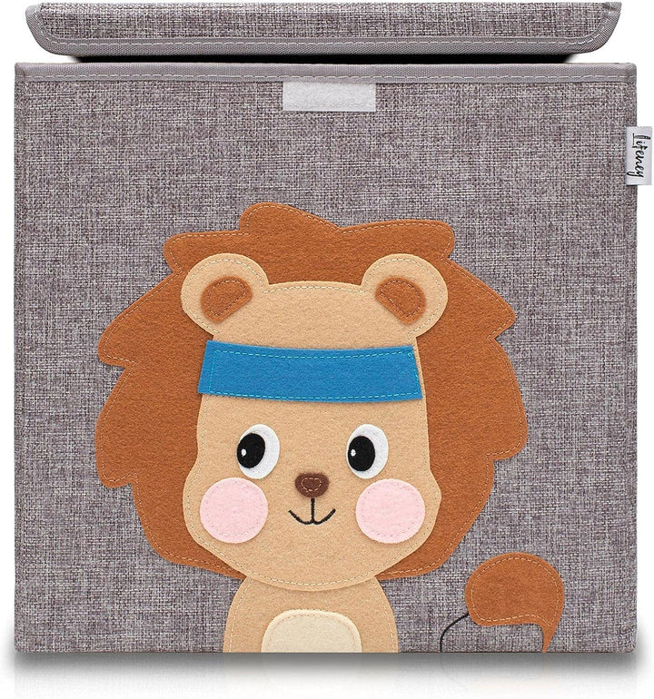 LIFENEY Aufbewahrungsbox mit Deckel im 3er Set Giraffe, Hund und Löwe I Dreierpack Spielzeugbox mit
