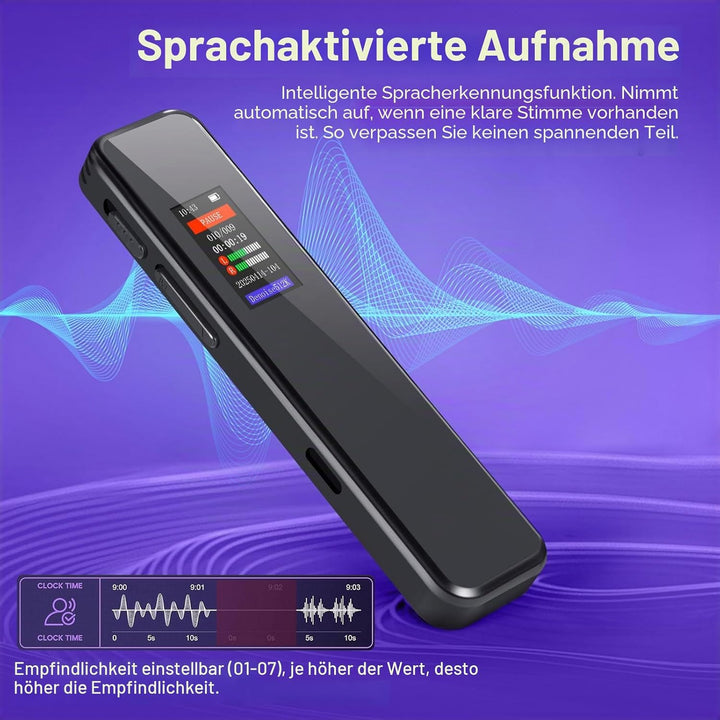 64GB Digitales Diktiergerät mit Sprachsteuerung – Mini Audio Recorder, Aufnahmegerät mit Wiedergabe,